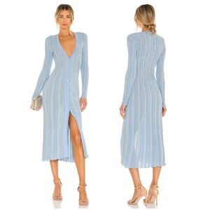 MISA Los Angeles Rafael Dress Light Blue Metallic NEW Small Fine Knit Slinky Fit